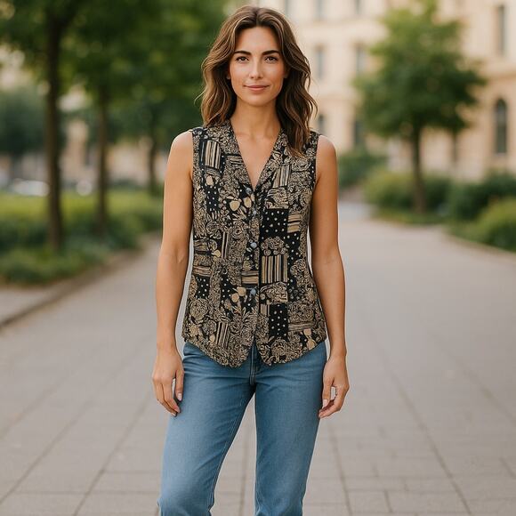 XOXO In America and Abroad Vintage Women's Button Front Sleeveless Blouse - Picture 1 of 6